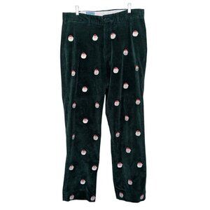 Castaway Nantucket Corduroy Embroidered Santa Pants Mens Size 36 Green Christmas